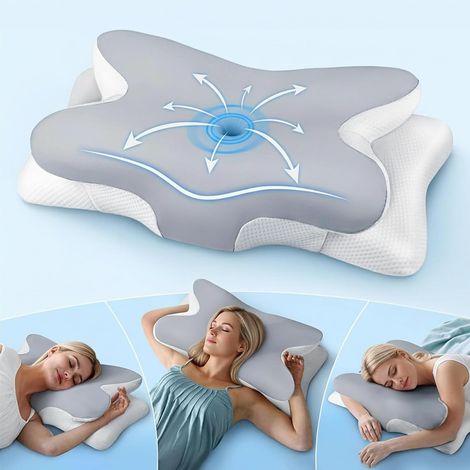 Oreiller cervical ergonomique en mousse à mémoire de forme - Oreiller orthopédique avec housse amovible - Parfait pour les personnes dormant sur le dos, sur le côté et sur le ventre (gris (1/5)