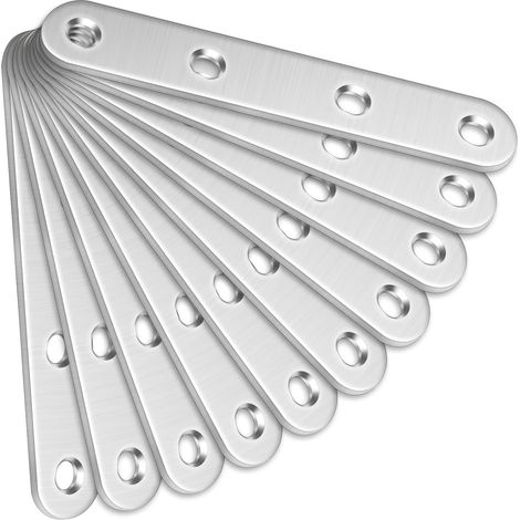 Lot de 10 supports droits (100 x 16 x 2 mm) en acier inoxydable avec trous pour bois (1/5)