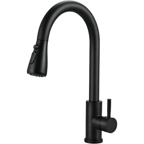 Küchenarmatur aus schwarzem Edelstahl – 360° schwenkbarer Ausziehbrausekopf – 2 Wasserstrahlarten – Gebürstete Oberfläche