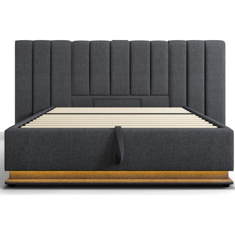 Letto contenitore 180 x 200 cm grigio in lino con LED, porte USB e USB-C, senza materasso (1/5)
