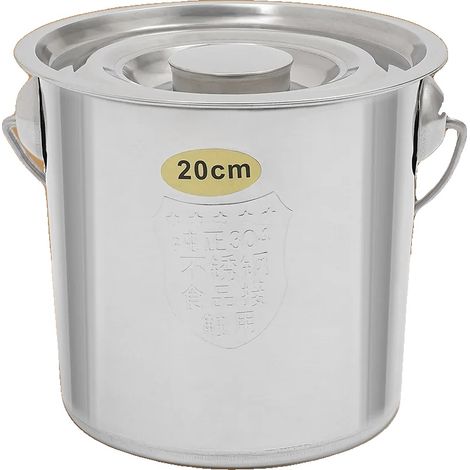 Cubo de cocina, capacidad de 6 litros, material de acero inoxidable, 19 cm de alto, 21 cm de diámetro, 1200 gramos de peso. (1/5)