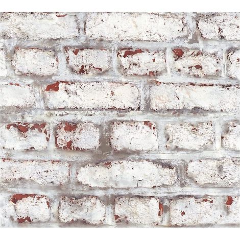 Stone tile wallpaper wall Profhome 362801 non-woven wallpaper smooth with nature-inspired pattern matt white brown grey 5.33 m2 (57 ft2) (1/5)