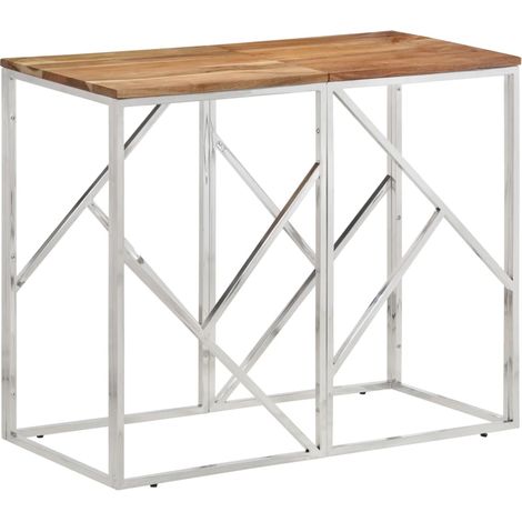 Table console argenté acier inoxydable et bois massif d'acacia vidaXL (1/5)