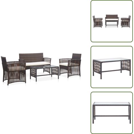 Mesa de centro - vidaXL Set muebles de jardín 4 piezas y cojines ratán sintético marrón - Ratán sintético