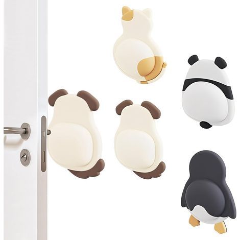 Pieces Wall-Mounted Door Stop, Door Buffer, Soft Rubber Anti-Shock Mat, Cushioning, Decoration, Silent (14mm Thick, Cat, Dog, Penguin, Panda) (1/5)