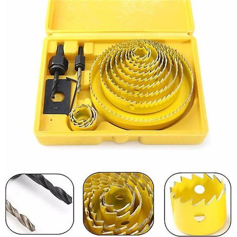 Kit de 13 scies cloches de 19 à 127 mm pour le travail du bois, avec foret et scie cloche. (1/5)