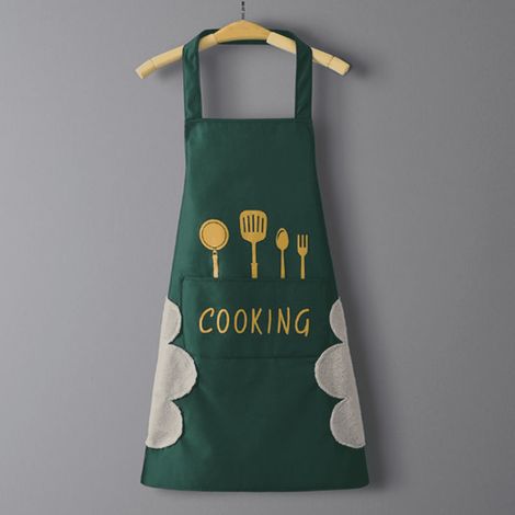 Tablier Cuisine - PVC Imperméable - Poche Large - Serviettes Intégrées en Velours Corail - Taille Unique 65 x 72 cm - Pour Cuisiner à Domicile (1/5)