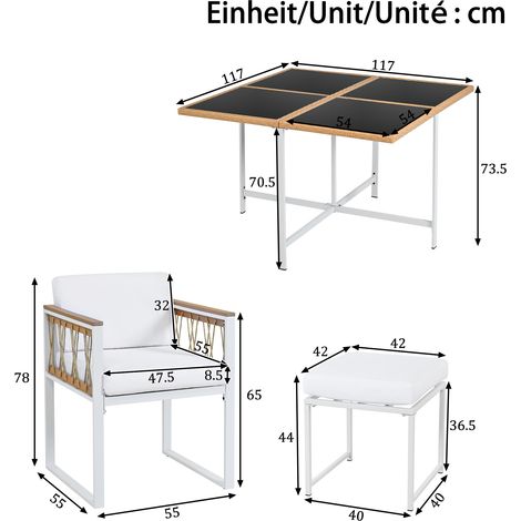 Ensemble de jardin 7 pièces pour 6 personnes, table en verre trempé avec corde polyester, accoudoirs en bois composite WPC, idéal pour terrasse et balcon. (1/5)