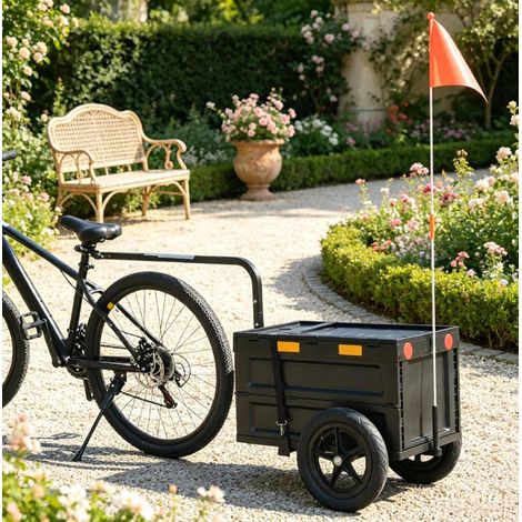 Remolque de carga para bicicleta 145x51,5x72 cm de acero y PP negro, plegable - MEUBLIV (1/5)