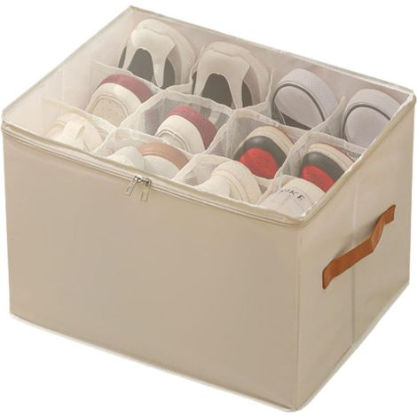 Organizador de zapatos de tela con 12/16 compartimentos, plegable para zapatillas, botas y tacones (blanco, 12 compartimentos) (1/5)