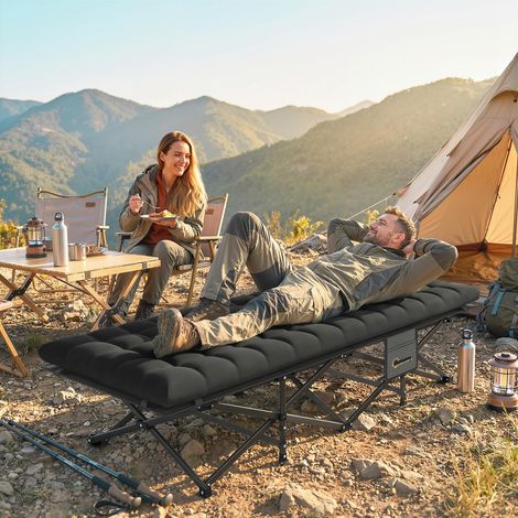Cama Plegable Camping con Colchón Extraíble de Tela Oxford 600D con Reposacabezas y Bolsa Carga 200 kg Negro (1/5)