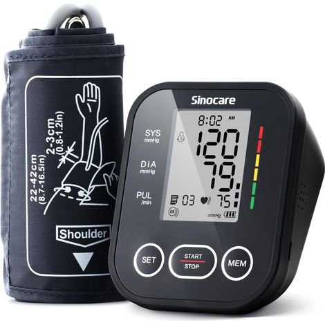 Tensiomètre de bras automatique Écran LCD géant, Noir  Brassard ajustable 2×99 relevés Détection des battements irréguliers mesure précise à domicile (1/5)