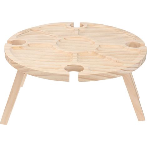 Table De Pique-Nique Rond En Bois - Pliable Pour Extérieur - Hauteur Basse - Idéal Pour Vin Et Apéritif - 1 Pièce