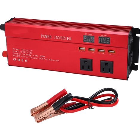Onduleur solaire à onde sinusoïdale pure en alliage d'aluminium, haute puissance, port de charge USB, prise américaine rouge. (1/5)