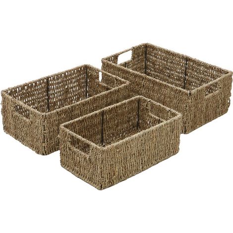 Hand Woven Seagrass Set of 3, Rectangular Storage Baskets