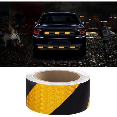 Nastro riflettente, pellicola adesiva riflettente di sicurezza, nastro di sicurezza fluorescente per visibilità notturna, 25 m x 5 cm (nero/giallo) (1/5)