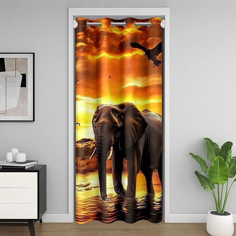 Rideau de Porte 3D Éléphant Rideau Occultant 86x203 Safari Sauvage Thème Rideaux Porte Éléphant Africain Imprimé Rideaux de Placard Esthétique Nature Paysage (1/5)