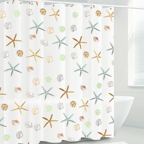 Shower Curtain 180x180cm, Waterproof and Mildew Proof PEVA Shower Curtain, with 12 Curtain Rings, Starfish Pattern (1/5)