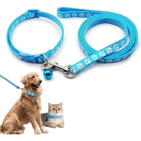 Ensemble collier et laisse pour chiot avec laisse - Bleu - Doux - Réglable et confortable pour les promenades (1/5)