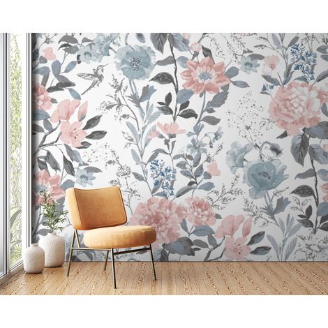 Papier peint fleuri - dahlia vintage pastel - 500 x 270 cm (1/2)