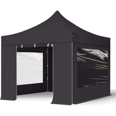 TOOLPORT PopUp Gazebo Party Tent 3x3m - with panorama windows PREMIUM 100% waterproof roof marquee black