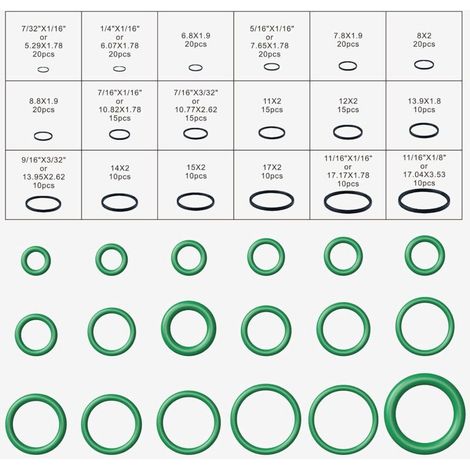 Joints Toriques 270PCS Kit 18 Taille Joints de Rechange Hydraulique Climatisation Bonne Étanchéité sur Des Raccords d'arrosage pour Porte Fenêtre Electroménagers Roulement Pompe Vert (1/3)