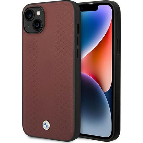 Funda BMW BMHCP14S22RFGR para iPhone 14 / 15 / 13 de 6,1" color burdeos/burdeos, de piel con estampado de rombos. (1/5)