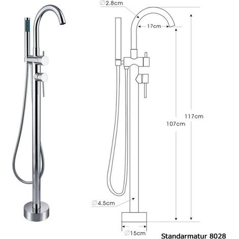 BERNSTEIN - Bañera exenta BELAQUA - Acrílico sanitario - Blanco brillante - 170 x 80 x 58 cm - Con grifo mezclador 8028, Sin sifón