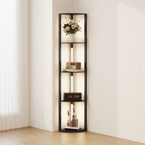 Corner Floor Lamp for Living Room Bedroom with Dimmable Warm White LED Light, Modern Tall Standing Lamp, Black