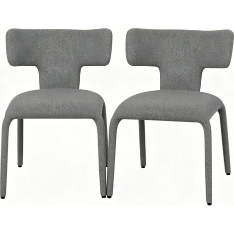 Lot de 2 chaises de salle à manger en tissu gris, dossier courbé ergonomique, siège spacieux et base métal stable pour cuisine, bureau et salon – CHICFURN (1/5)