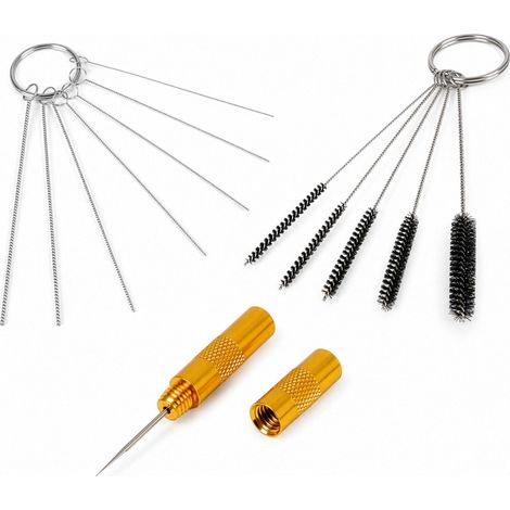 Wiltec 12 teiliges Reinigungs Set für Airbrushpistolen, mit Reinigungsbürsten Ø 3-7 mm, Düsennadeln, Reinigungsnadel, Airbrush Zubehör zur Reinigung