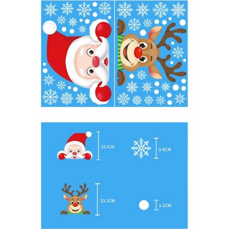 Autocollant Fenêtre Noël - Motif Flocon De Neige Et Personnages Festifs - PVC Statique Double Face - Pour Vitre Porte Vitrine - Lot De 12 (1/5)