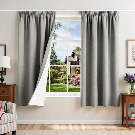 Blackout Curtain Thermal Insulation Anti Cold Linen Curtains for Bedroom Living Room Rail Anti Heat Noise Light Grey (1/2)