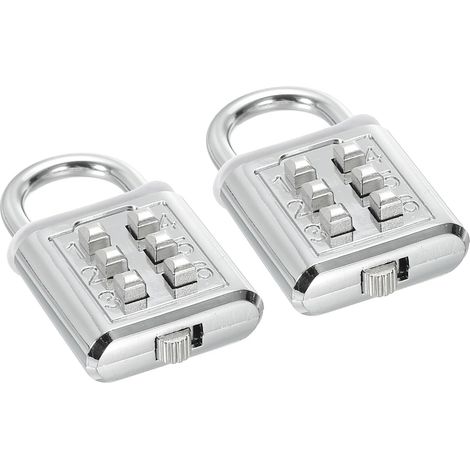 Cadenas à Combinaison à 6 Chiffres, Lot de 2 Cadenas à Mécanisme de Verrouillage à 3 Positions, Cadenas Numérique de Sécurité à Bouton-Poussoir pour Casier, Couleur Argentée (1/5)
