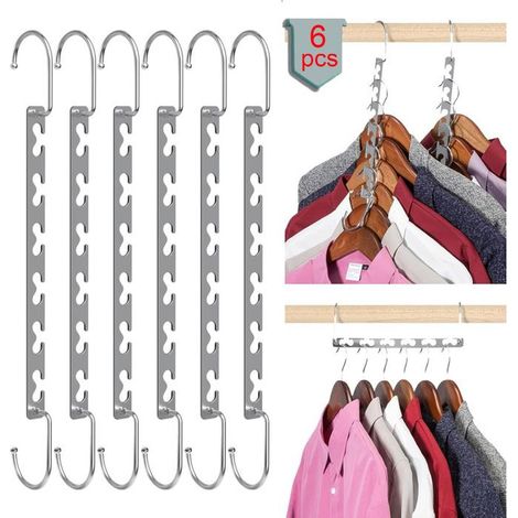 Lot de 6 Cintre Gain de Place en inox - Multifonctionnel Magiques Organisateur de Cintre Metal - 26cm