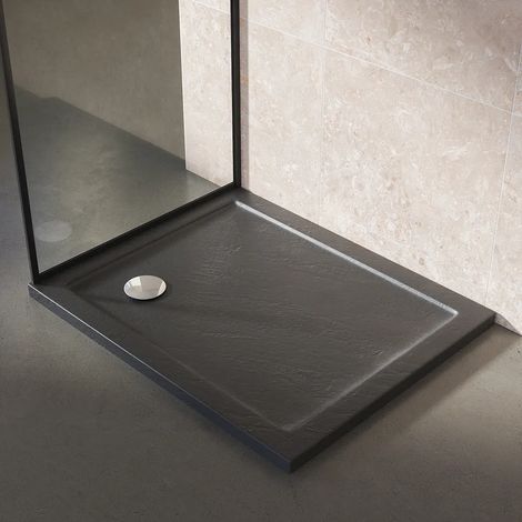Receveur de douche rectangulaire 70x90cm Acrylique noir effet pierre Hauteur 4cm Mod. Petra