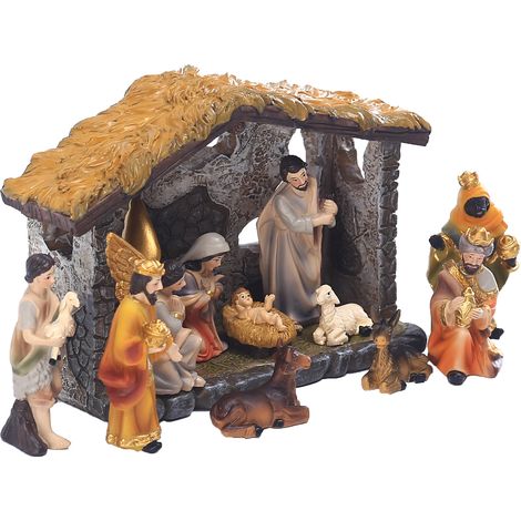 Ensemble de crèche réaliste, figurine en résine peinte à la main, décoration de table de noël (1/5)
