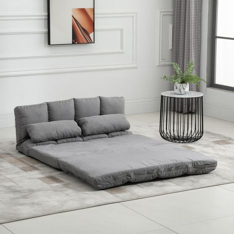 Divano letto pieghevole/materasso aggiuntivo, poltrona trasformabile con schienale regolabile e 2 cuscini inclusi in poliestere effetto scamosciato, per soggiorno, camera da letto e ufficio, grigio