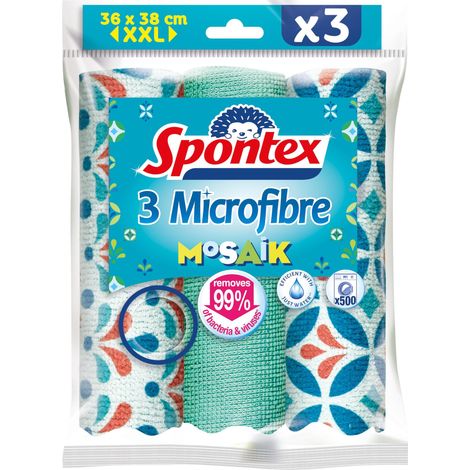 Spontex Microfibre Mosaik Panni 30 x 40cm, 3 Pezzi (1/2)