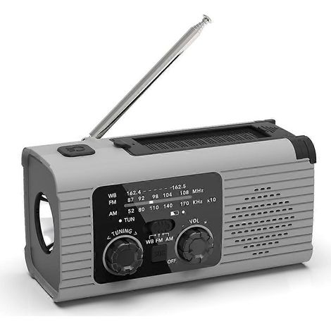 Radio d'urgence à manivelle multifonction AM/FM/NOAA solaire avec alarme SOS et batterie 4000 mAh (gris) (1/5)