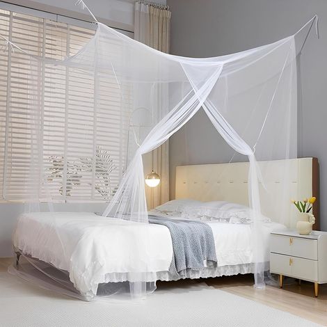 Moustiquaire pour lits simples à king size – modèle carré avec ouverture sur un côté – grande moustiquaire blanche pour lit à baldaquin, chambre ou camping – 200 x 200 x 200 cm (1/5)