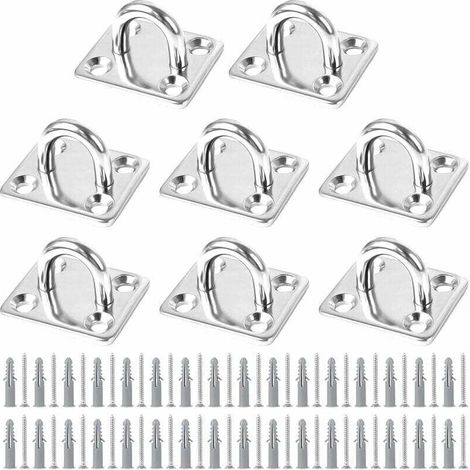 8 PCS Plaque Oeillet Acier Inoxydable. Plaque à Oeillet Fixation pour Voile d'Ombrage Plaque à Œillets en Acier Inoxydable pour Bateau Plafond Mural Balançoire Hamac Marine (1/5)