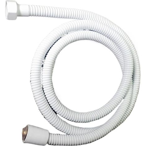 Tuyau de douche flexible en acier inoxydable blanc de 1,5 mètre avec double verrouillage et tube intérieur (150 cm) (1/5)