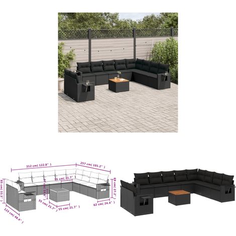 Salon de jardin 11 pcs avec coussins noir résine tressée - Ensemble Salon De Jardin - Meuble Extérieur - Jardin Design - Mobilier De Jardin - Chaise Lounge - Home & Living (1/3)