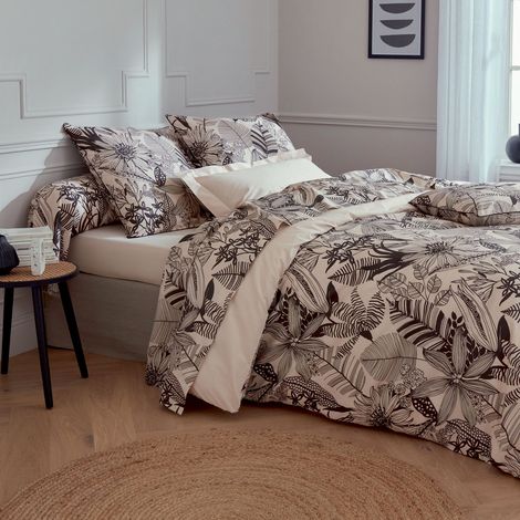 Housse de couette en percale aux impressions noires Beige 200x200 cm