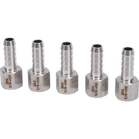 Lot de 5 raccords cannelés en acier inoxydable pour tuyau d'arrosage, filetage femelle 1/2", hexagone, pour système d'irrigation domestique. (1/5)