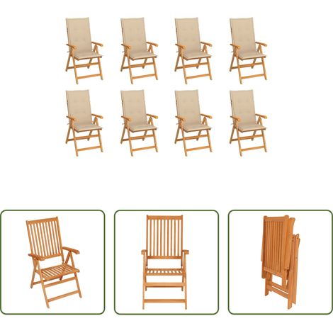 Teakholz - Verstellbare Gartenstühle mit Auflagen 8 Stk. Massivholz Teak (1/5)