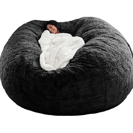 Housse Pour Pouf Géant - Velours Doux Lavable - 150 x 75 cm - Pour Salon Chambre Jardin - Noir - Unité (1/5)
