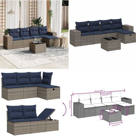 6-tlg. Garten-Sofagarnitur mit Kissen Grau Poly Rattan - Gartenmöbel - Esstischset - Rattan Gartenmöbel - Outdoor Set - Lounge Set - Home & Living (1/5)