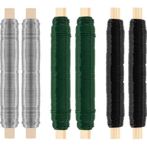 Lot de 6 Fil de Fer Fleuriste 0,7mm x 40m, Fil Floristique Polyvalent pour Artisanat, Arrangements Floraux, Décoration et Jardinage, Vert, Argent, Noir (1/5)